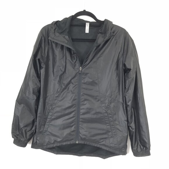 Under Armour Size S Run True Jacket Black Full-Zip Hooded Windbreaker MLB Logo - Picture 2 of 10